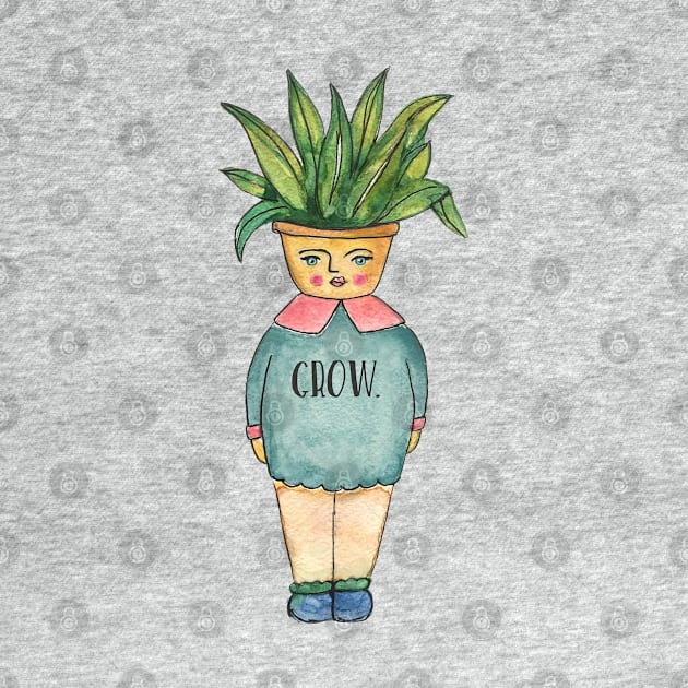 Grow, Watercolor Illustration, Plant Lady by schmuck.court